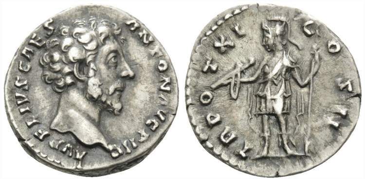 RIC 286 rare antique archaeological find. Marcus Aurelius 161-180 AD Denarius Silver coin Ancient Roman Empire